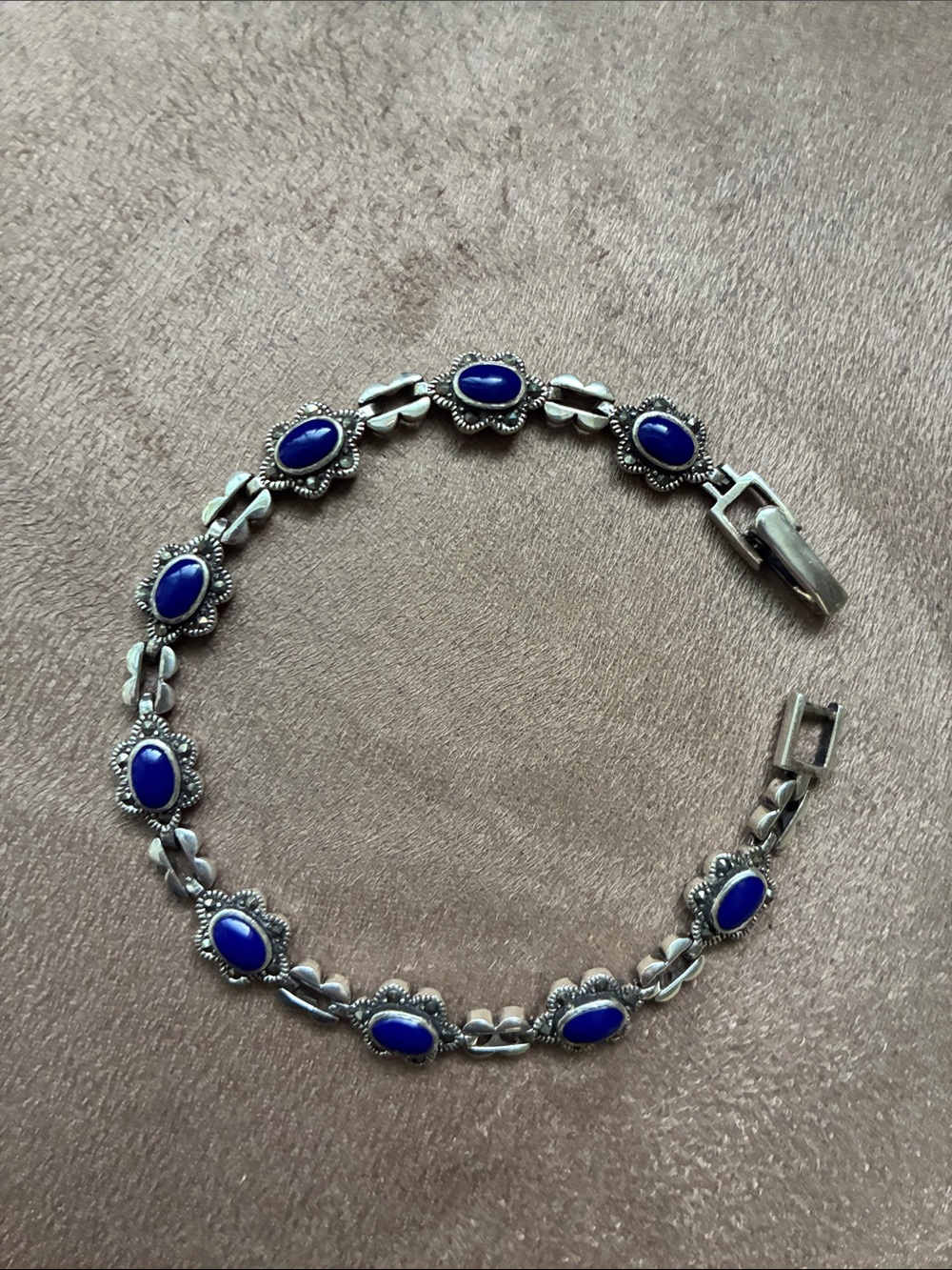 925 Antique Sterling Silver Bracelet with Blue Stone Accents